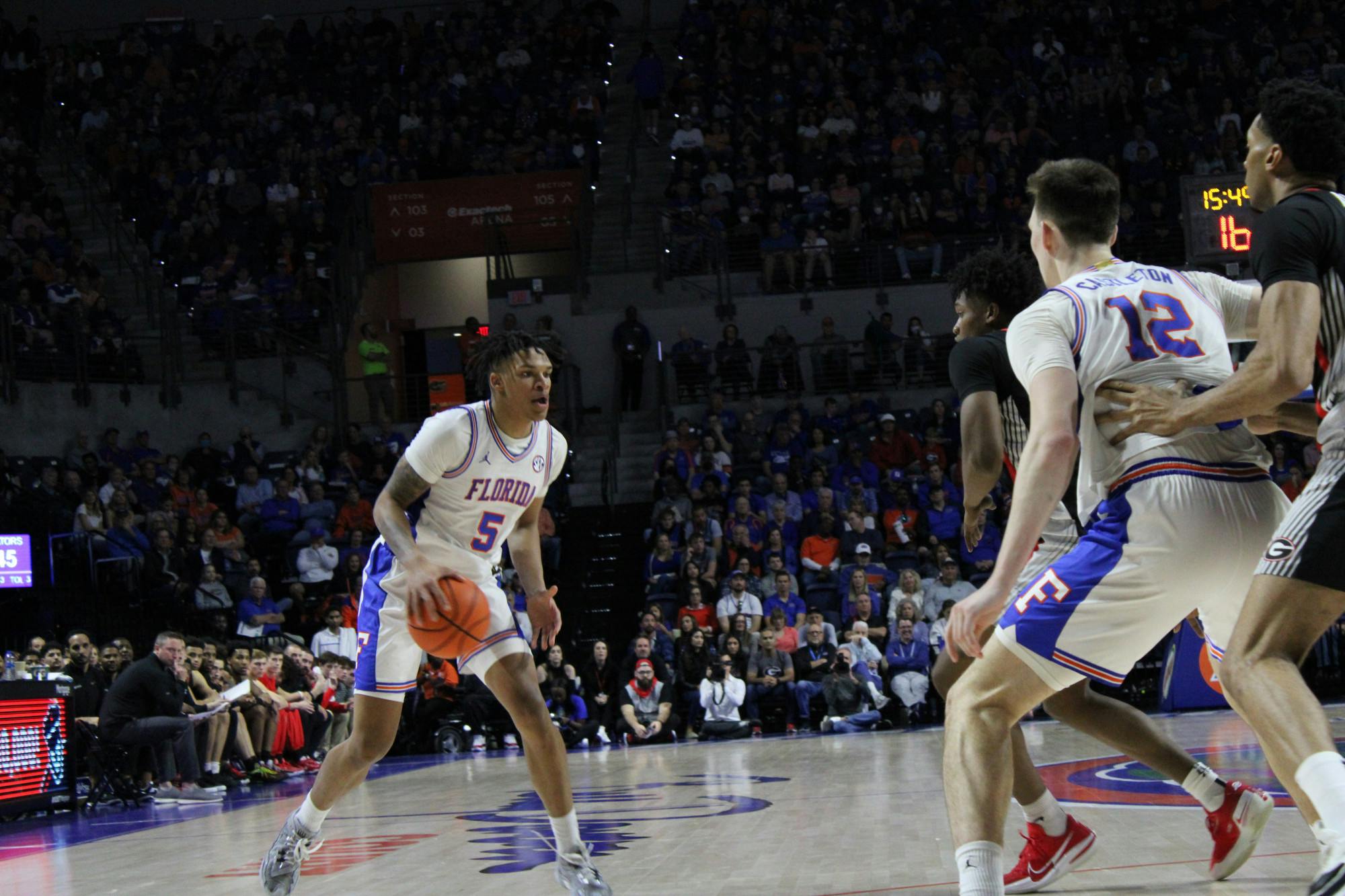 Florida guard Will Richard dribbles the ball in the Gators 82-75 victory against the Georgia Bulldogs Saturday, Jan. 7, 2023.