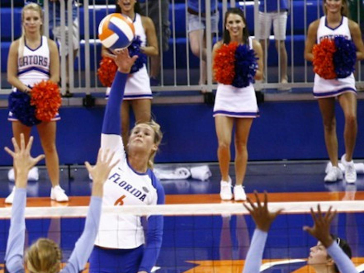 UF outside hitter Kristy Jaeckel has become a more complete player in her senior season. She had 30 digs and 24 kills in two games last weekend.
