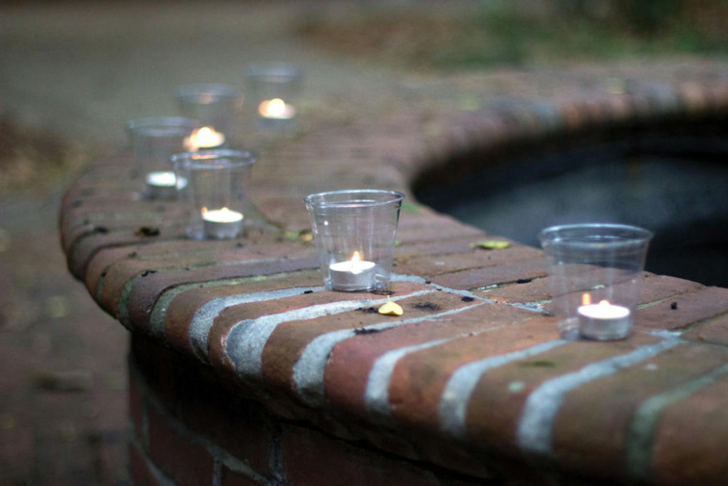 A candlelight vigil in honor of Victims’ Rights Week was held at the United Church of Gainesville on Wednesday. Attendees lit candles in remembrance of those they had lost and placed their candles on a fountain in the courtyard.