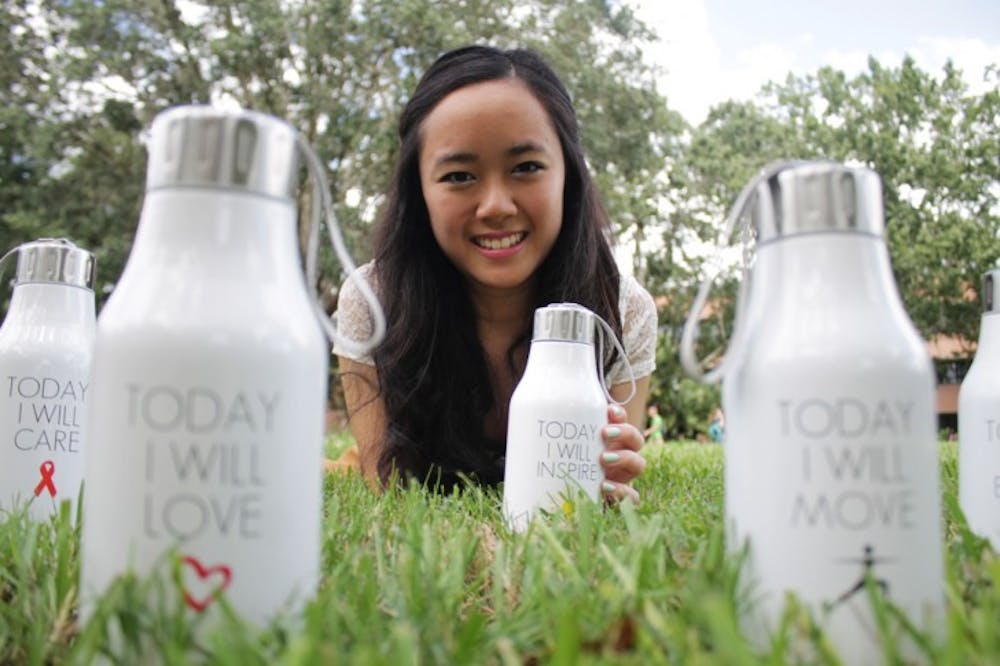 <p>Nineteen-year-old English junior Sylvia Lai created her own line of reusable water bottles called “Today I Will.” Each bottle is printed with an inspirational message such as “Today I will be me.”</p>