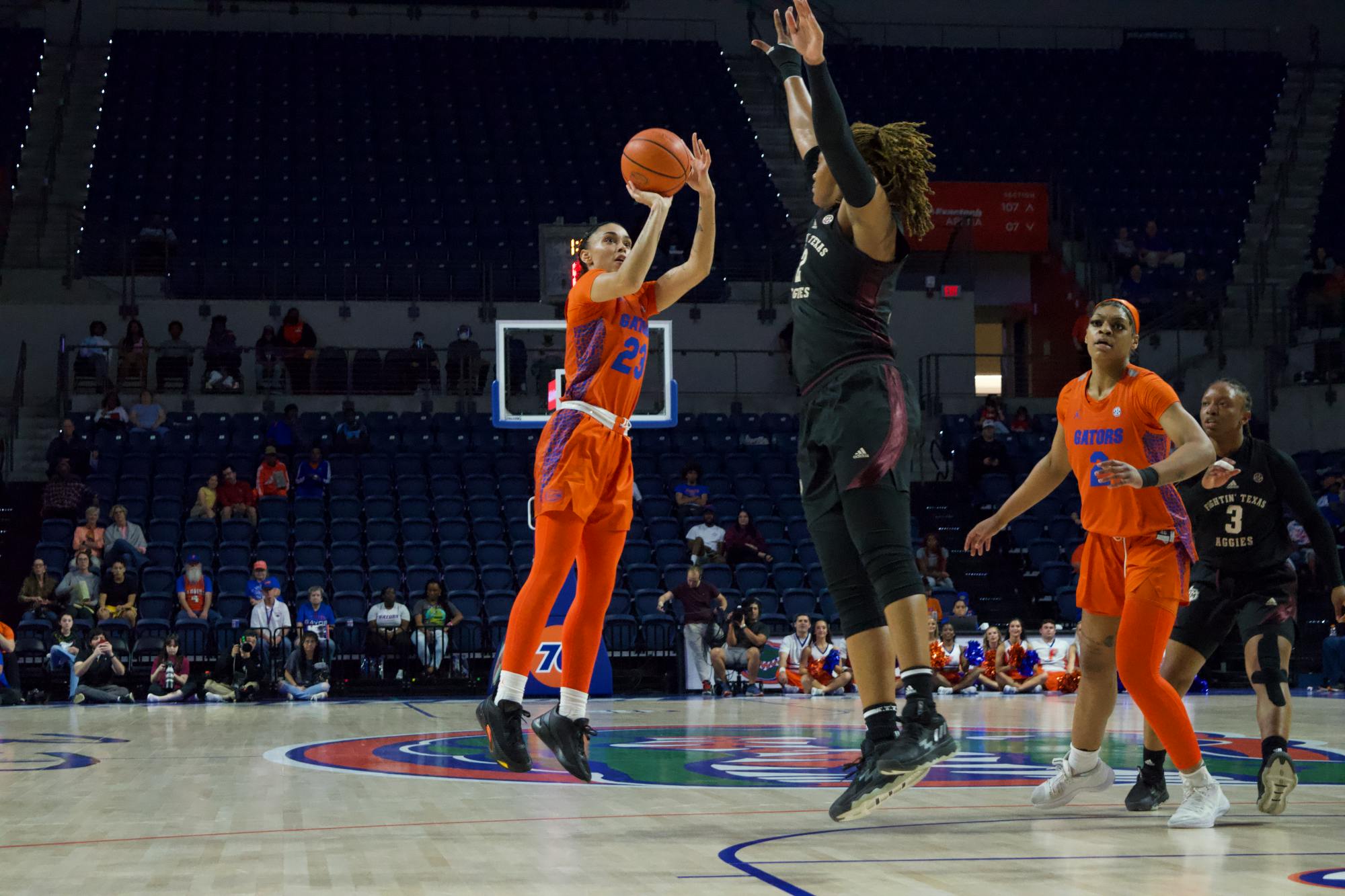Florida guard Leilani Correa shoots the ball in the Gators&#x27; 61-54 win against the Texas A&amp;M Aggies Thursday, Feb. 2, 2023.﻿