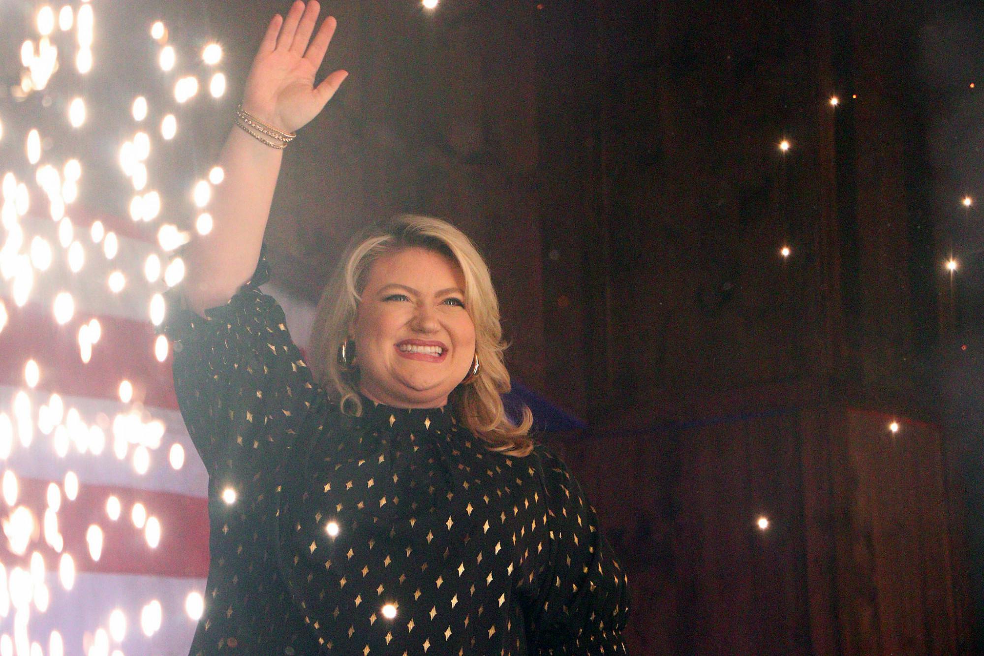 Kat Cammack celebrates a victory against Danielle Hawk for House of Representatives District 3 Tuesday, Nov. 8, 2022.