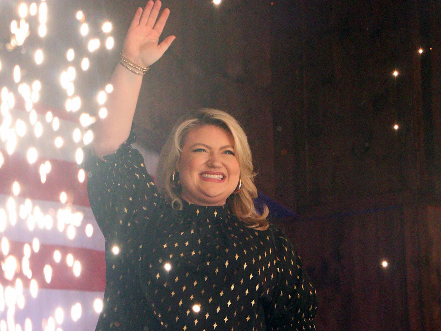 Kat Cammack celebrates a victory against Danielle Hawk for House of Representatives District 3 Tuesday, Nov. 8, 2022.