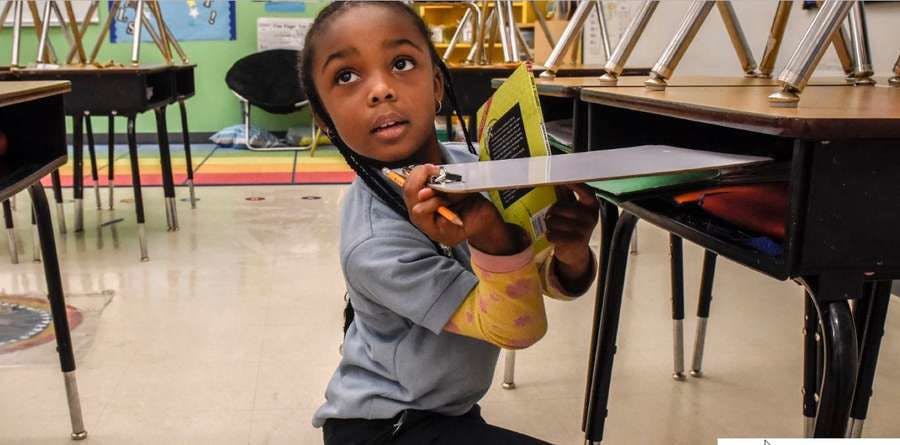 
MaKenzie Woody, 6, a first-grader at a DC Prep elementary school in Southeast Washington, has been through multiple lockdowns this year because of nearby gun violence. [Bill O’Leary/The Washington Post]




&nbsp;


