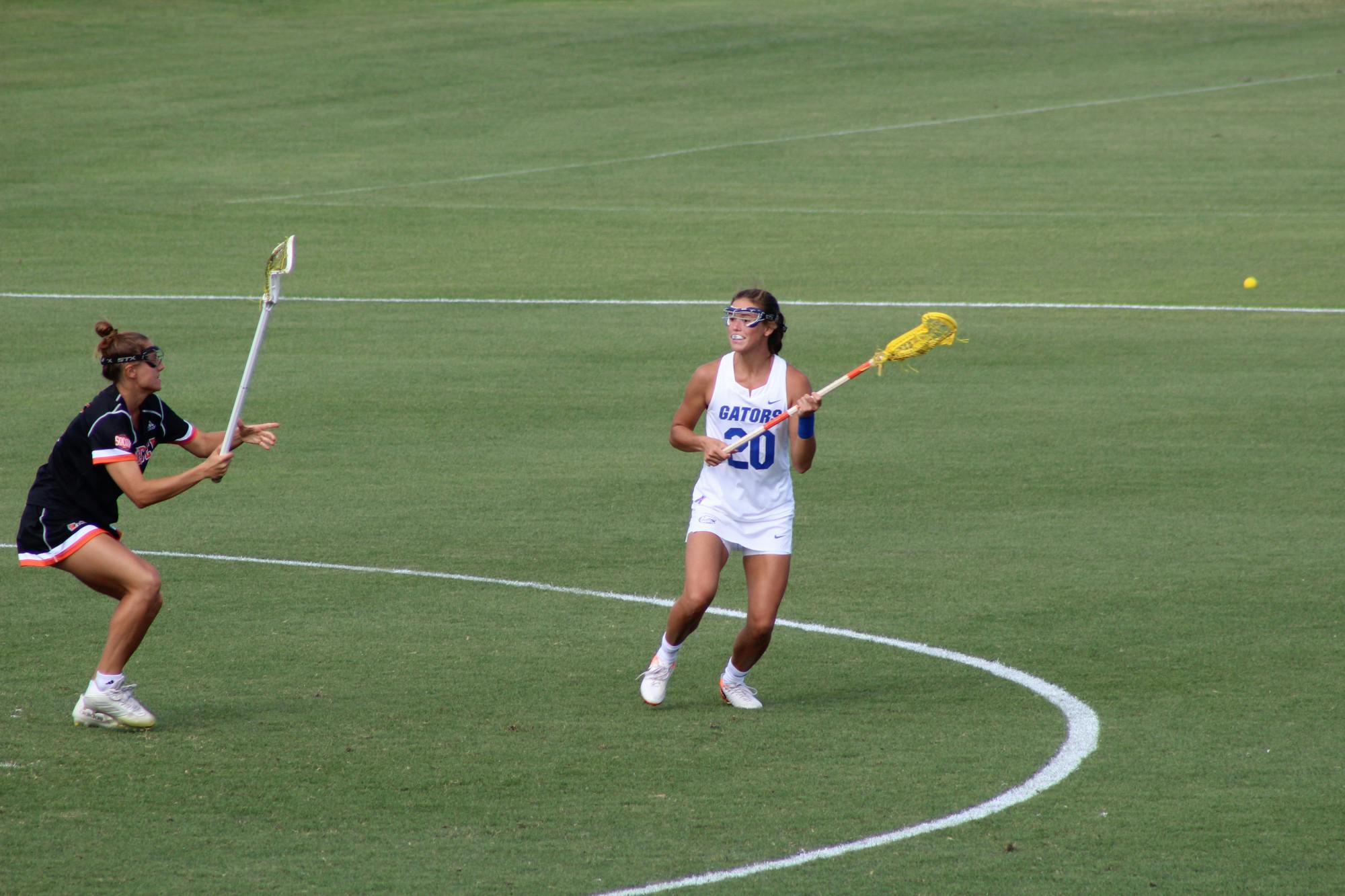Attacker Brianna Harris against Mercer. Harris leads the Gators into a second-round matchup with Jacksonville University Sunday.