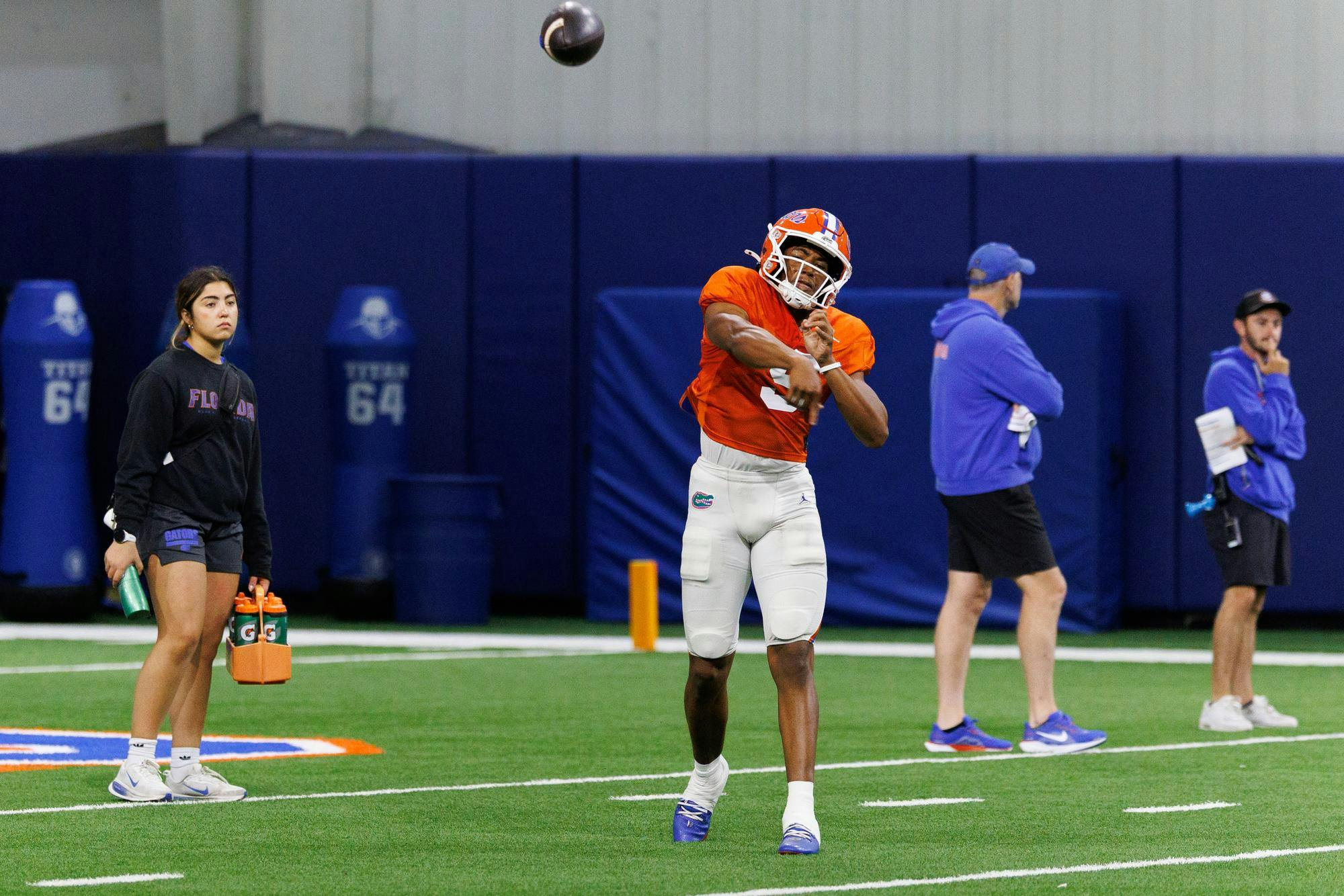 Florida quarterback Tramell Jones Jr. (9) throws the ball during spring practice at the Heavener Football Training Center in Gainesville, Fla., Tuesday, April 7, 2026.