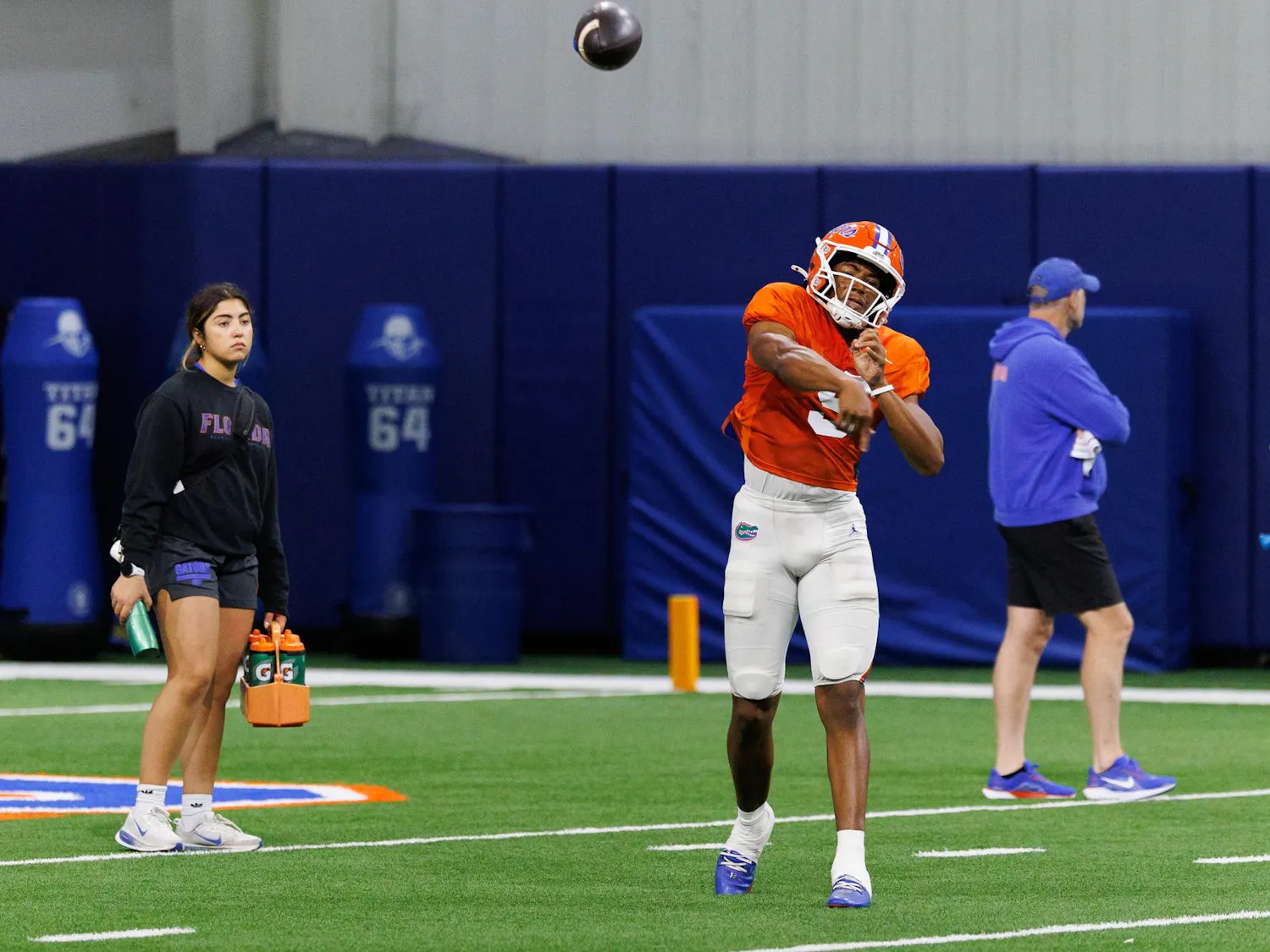 Florida quarterback Tramell Jones Jr. (9) throws the ball during spring practice at the Heavener Football Training Center in Gainesville, Fla., Tuesday, April 7, 2026.