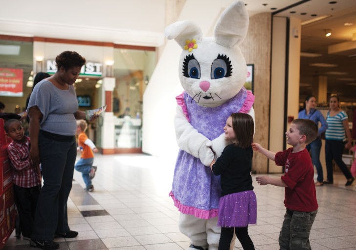 Children clamor for the Easter Bunny at the Oaks Mall on Thursday. In celebration of the holiday, WorldWide Photography is providing the opportunity for children to take pictures with the Easter Bunny until Saturday.