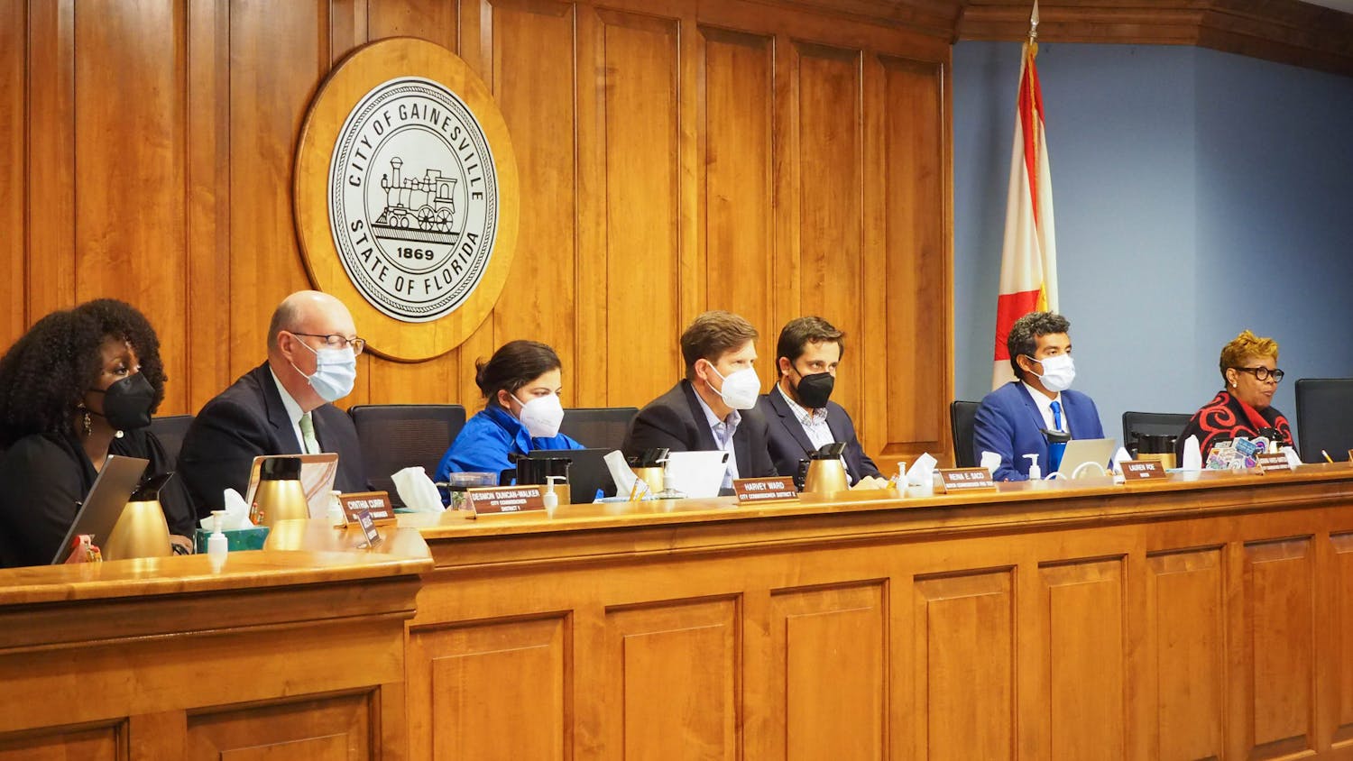 Gainesville city commissioners listen to residents express approval or opposition toward the city’s plan to eliminate exclusionary zoning Thursday, Aug. 4, 2021.