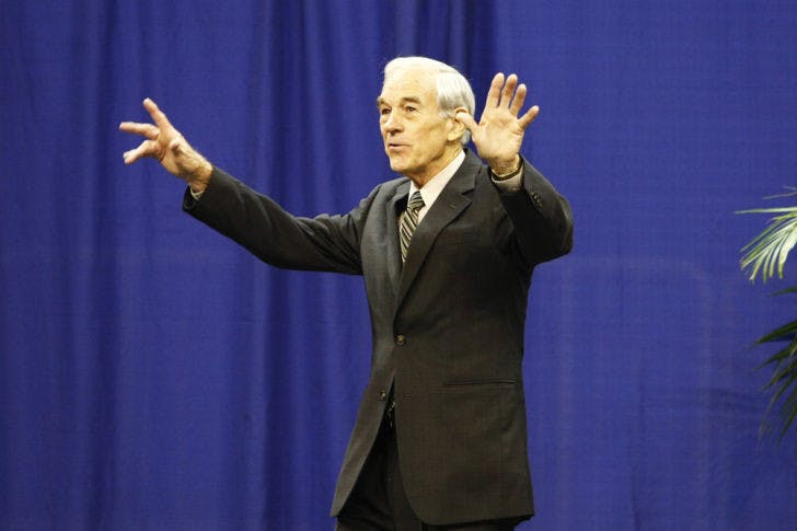 Ron Paul speaks to students and Gainesville residents Monday at the Stephen C. O’Connell Center. He was hosted by Accent Speaker’s Bureau and spoke about the political economic situation.