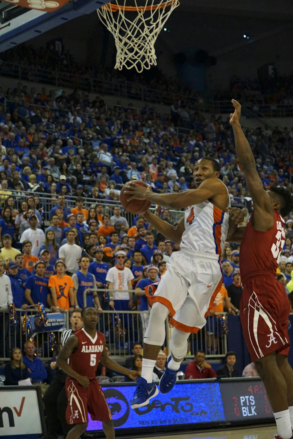 <p>UF guard KeVaughn Allen attempts a layup during Florida's 61-55 loss to Alabama on Feb. 13, 2016, in the O'Connell Center. </p>