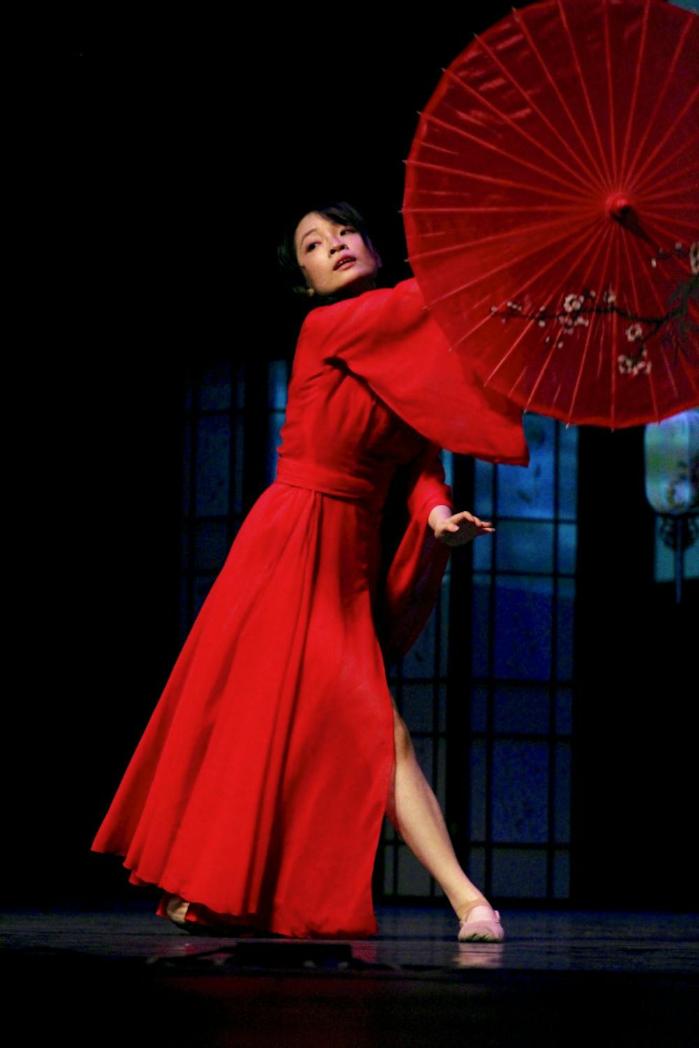 <p dir="ltr"><span>A dancer within the UF Chinese Student Association Dance Club performs in a piece titled "Zhi Zi Yugui + Cry Cry" while adorning traditional Chinese garments in honor of the new year inside the Phillips Center for Performing Arts on Sunday night.</span></p><p><span> </span></p>