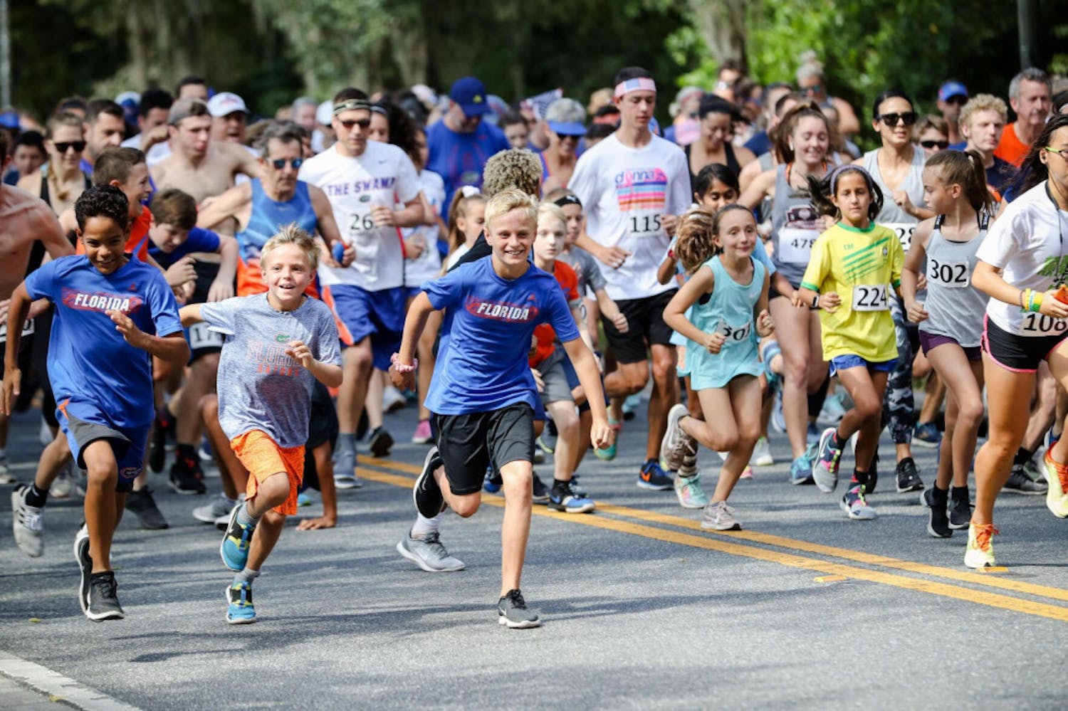 Participants run in the Gator Gallop 5k,&nbsp;one of the various events that takes place during homecoming week at UF in Fall 2019.&nbsp; (Photographer: Adler Garfield, 2019 Director of Photography)