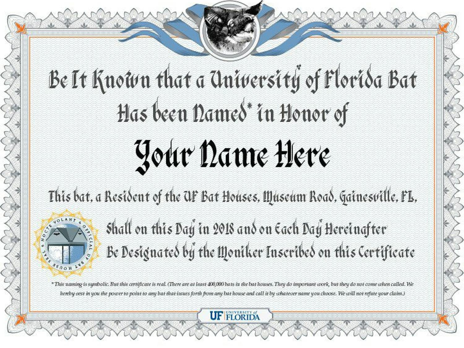 A certificate given for bat donors. 