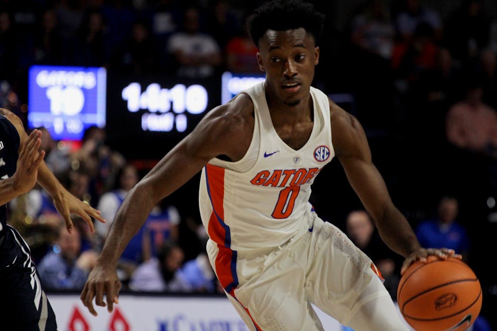 <p>Guard Mike Okauru played seven minutes and didn't attempt a shot in the Gators' win against Alabama on Tuesday. </p>