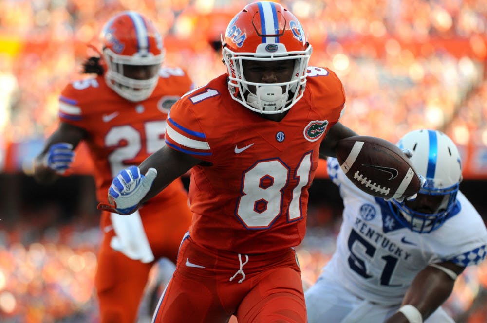 <p>Antonio Callaway runs with the ball during Florida's 45-7 win over Kentucky on Sept. 10, 2016, at Ben Hill Griffin Stadium.</p>