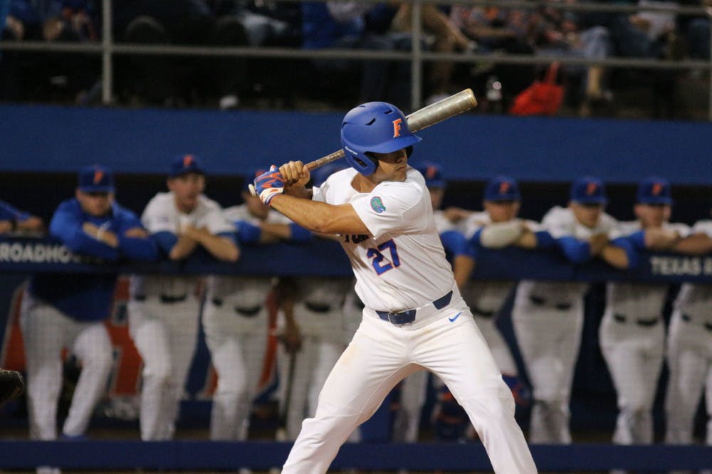 <p>Senior Nelson Maldonado went 2 for 3 at the plate with one run and three RBIs in Florida's 15-0 win over FGCU on Tuesday.</p>