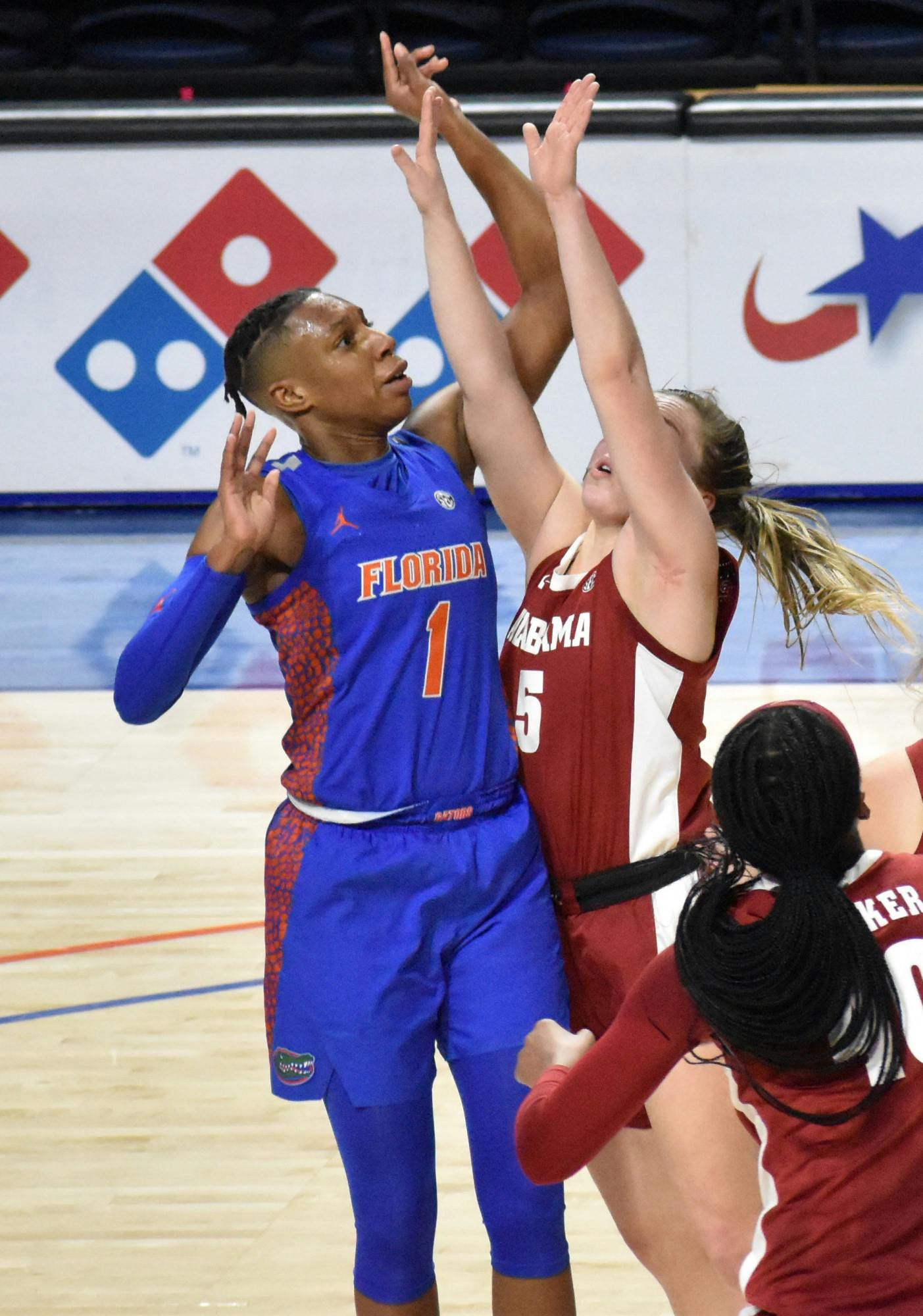  Smith, who became the team’s lead scorer in guard Lavender Briggs’ absence, had an underwhelming night with only 10 points to her name. Photo from UF-Alabama game Feb. 18.