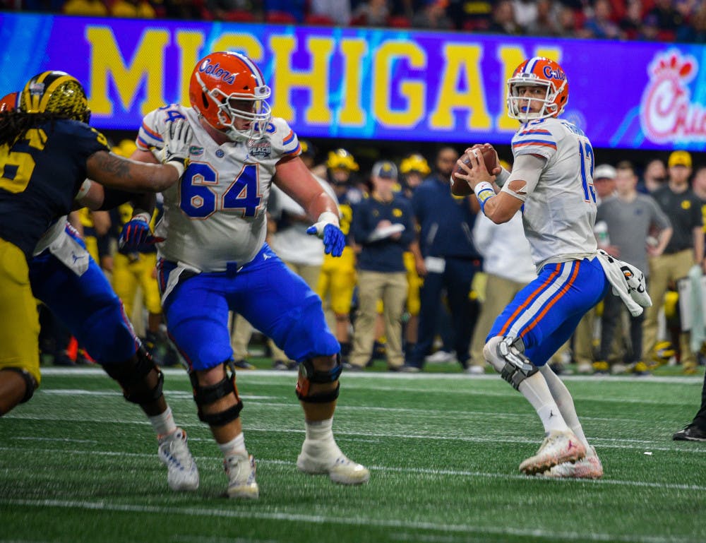 Florida quarterback Feleipe Franks threw for 173 yards on 13-of-23 passing and a touchdown in UF's Peach Bowl win over Michigan in Atlanta on Dec. 29. 