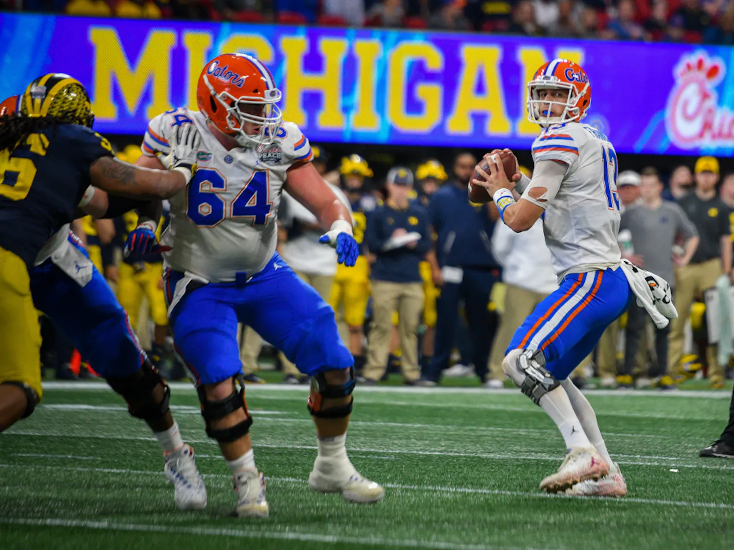 Florida quarterback Feleipe Franks threw for 173 yards on 13-of-23 passing and a touchdown in UF's Peach Bowl win over Michigan in Atlanta on Dec. 29.