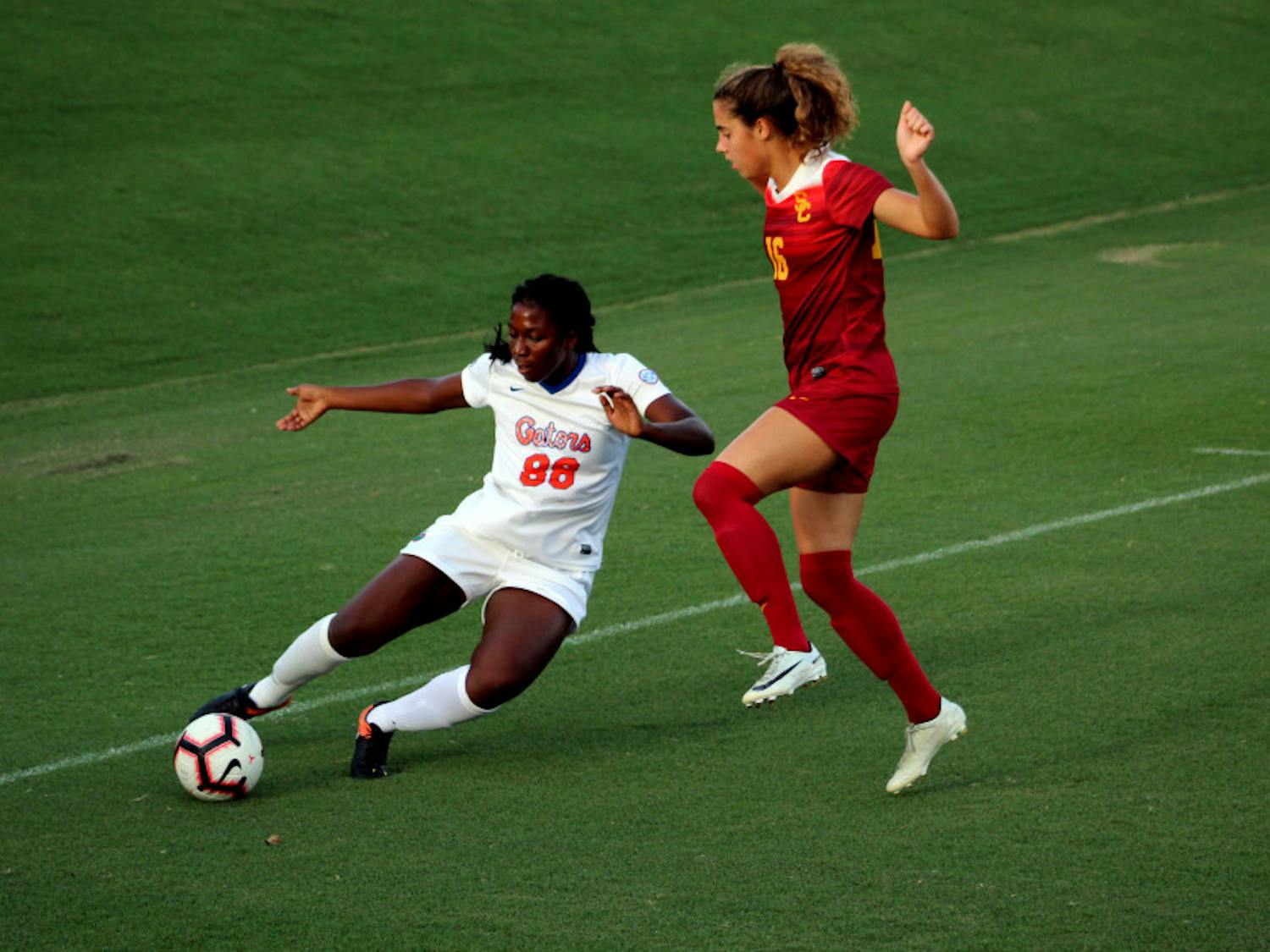 Defender Courtney Douglas (88) scored the first goal of her career Sunday afternoon in Florida’s 4-1 win over LSU.