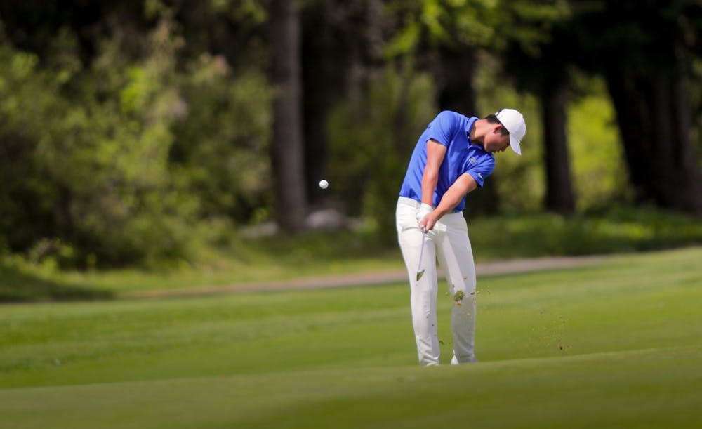 Yuxin Lin of The University of Florida men's golf team competes in the first round of the 2021 NCAA  Cle Elum Regional at Tumble Creek Golf Club in Cle Elum, Wash., on May 17, 2021. (Photography by Scott Eklund/Red Box Pictures)
