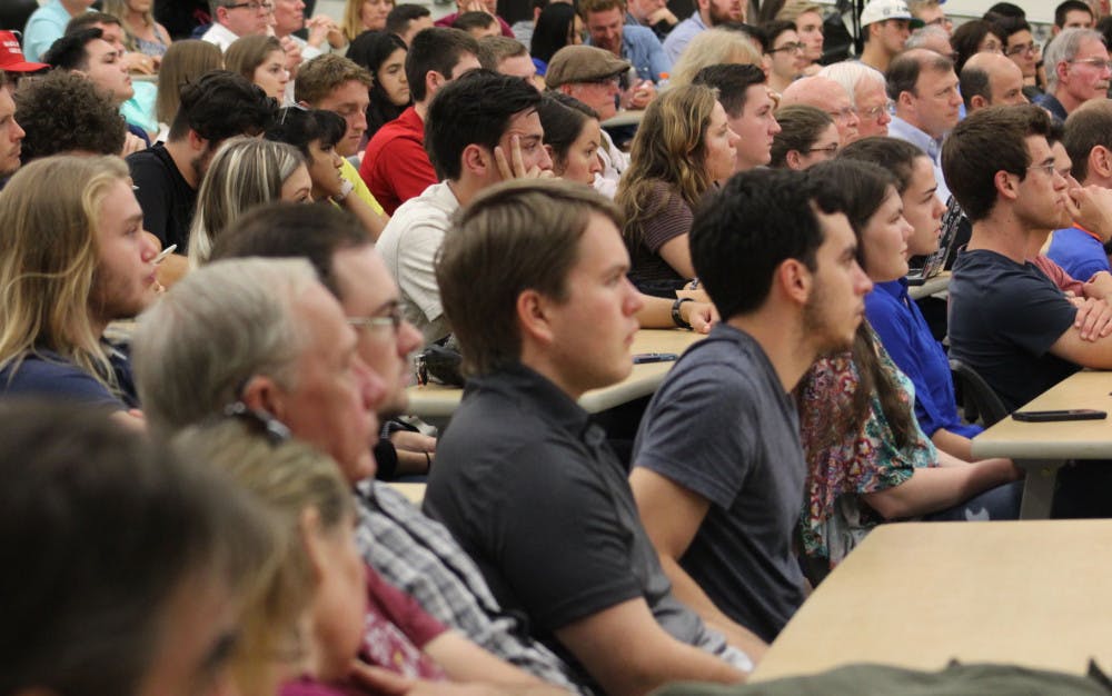 Approximately 300 people gathered in Carleton Auditorium on Thursday to hear Dinesh D'Souza talk fascism and race.
&nbsp;