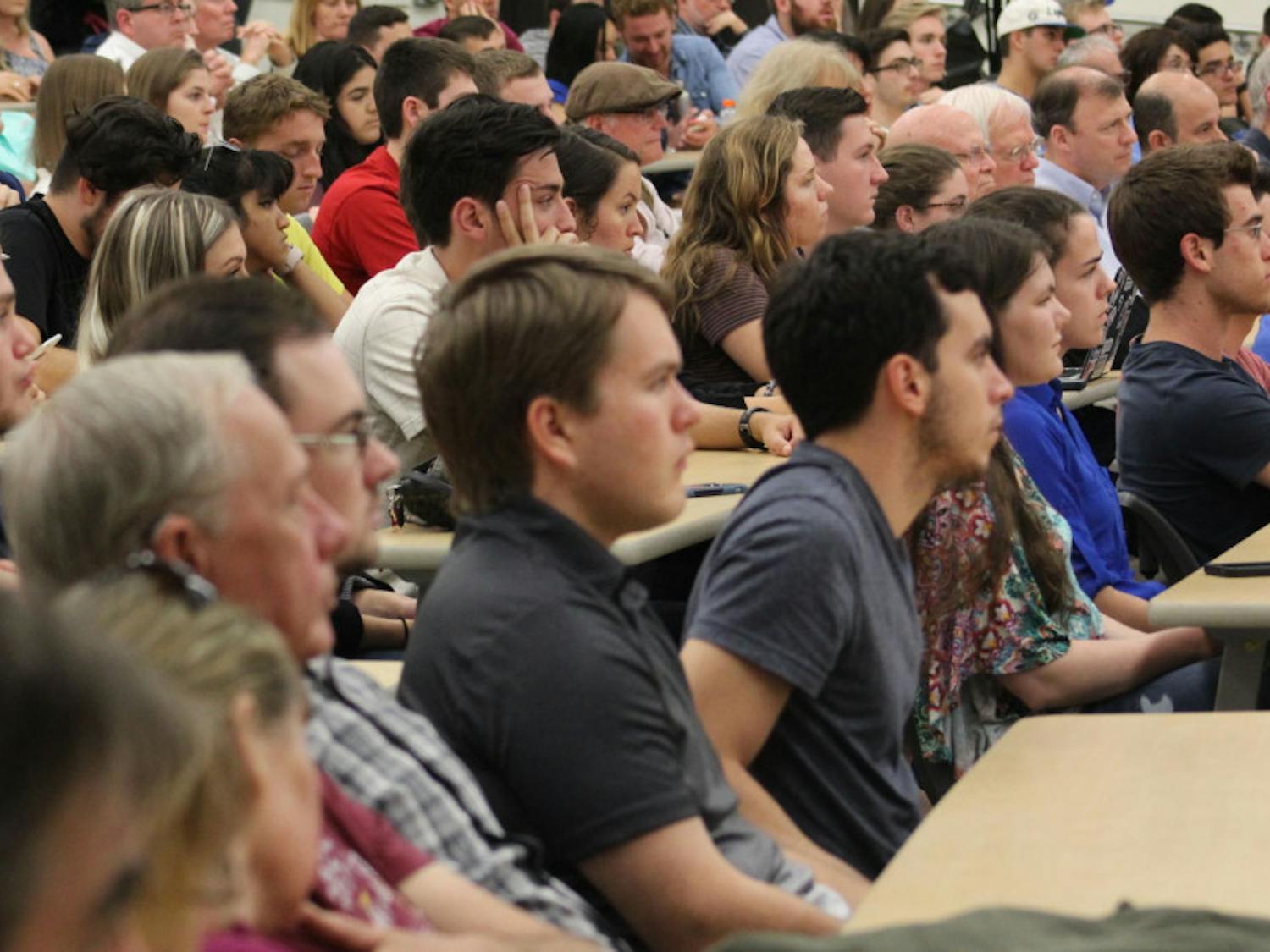 Approximately 300 people gathered in Carleton Auditorium on Thursday to hear Dinesh D'Souza talk fascism and race.
