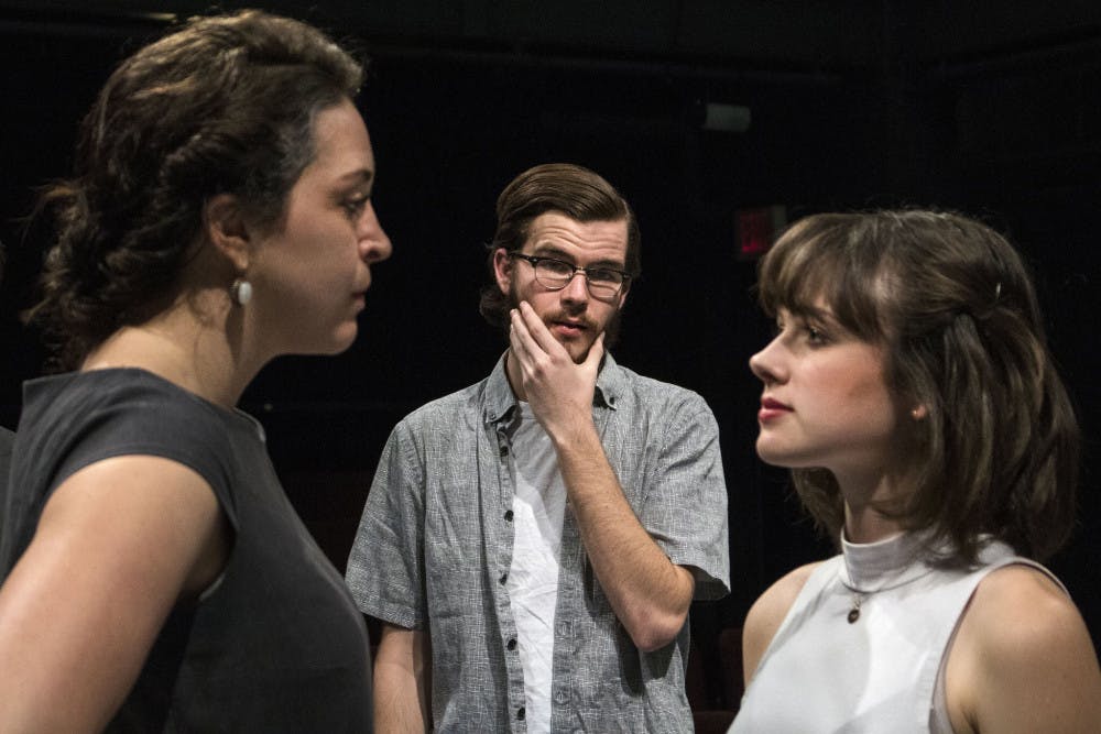 Elise Selah, Storm Tracy and Lauren Crandall act out a scene from “White Guy on the Bus,” a play by Bruce Graham being put on by the UF School of Theatre and Dance. Showings for the play will begin March 21 in the McGuire Pavilion Black Box Theatre.