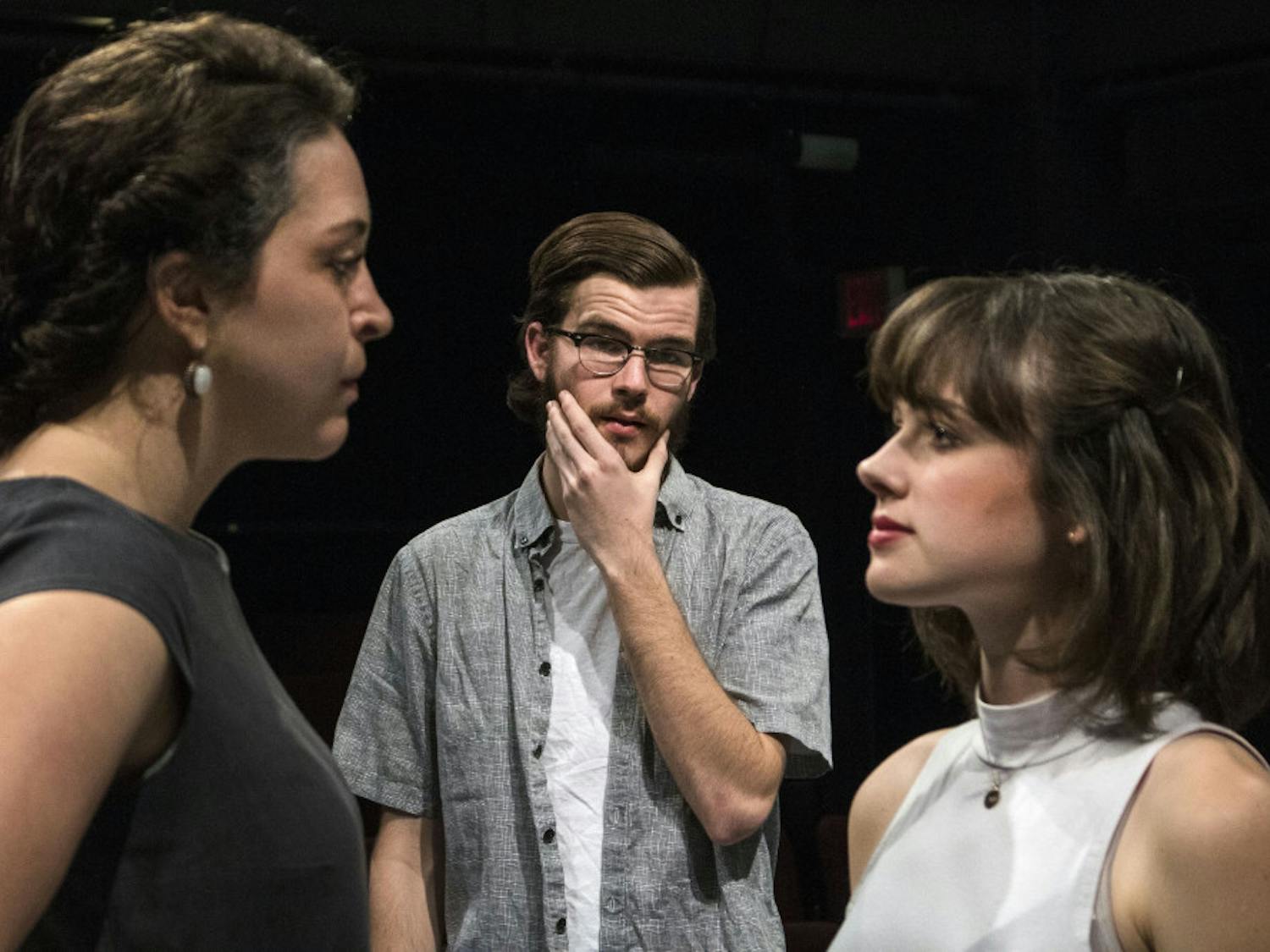 Elise Selah, Storm Tracy and Lauren Crandall act out a scene from “White Guy on the Bus,” a play by Bruce Graham being put on by the UF School of Theatre and Dance. Showings for the play will begin March 21 in the McGuire Pavilion Black Box Theatre.
