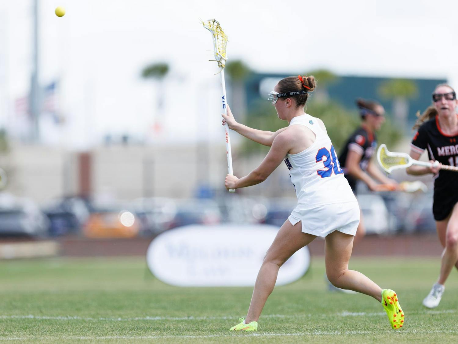 Florida midfielder Carly Wilson (30) shoots during the second quarter of an NCAA women’s lacrosse gmae against Mercer, Saturday, March 07, 2026, in Gainesville, Fla.