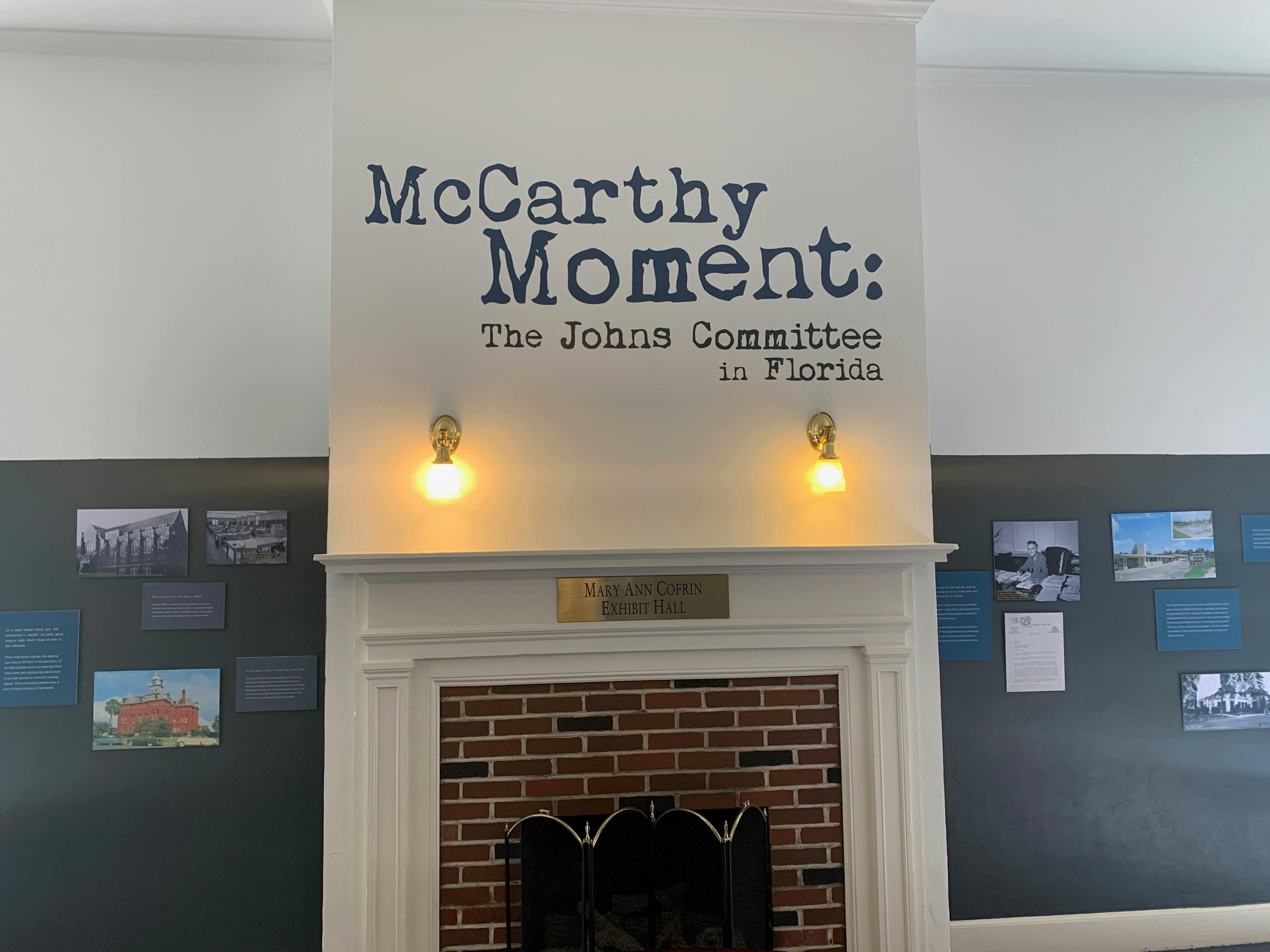 The exhibit winds around the room in chronological order from the creation of the Johns Committee to modern day LGBT+ events.