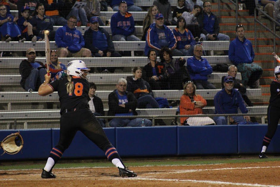 UF outfielder Amanda Lorenz prepares to swing during Florida's 9-3 win against Northwestern State on Feb. 17, 2017, at Katie Seashole Pressly Stadium.