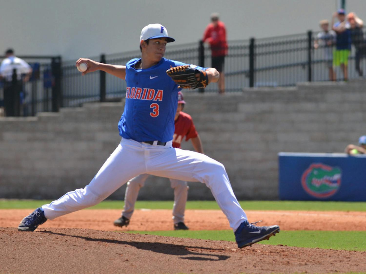 UF's Dane Dunning pitches during Florida's 7-4 win against Alabama on March 28, 2015, at McKethan Stadium.