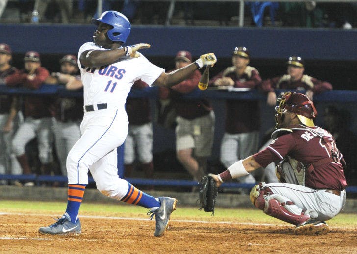 Josh Tobias bats during Florida’s 3-1 win against Florida State on March 18.