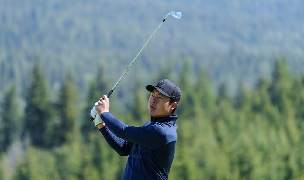 <p>Florida&#x27;s Yuxin Lin of the Florida men&#x27;s golf team competes in the first round of the 2021 NCAA Cle Elum Regional at Tumble Creek Golf Club in Cle Elum, Wash., on May 19, 2021. (Photography by Stephen Brashear/Red Box Pictures)</p>