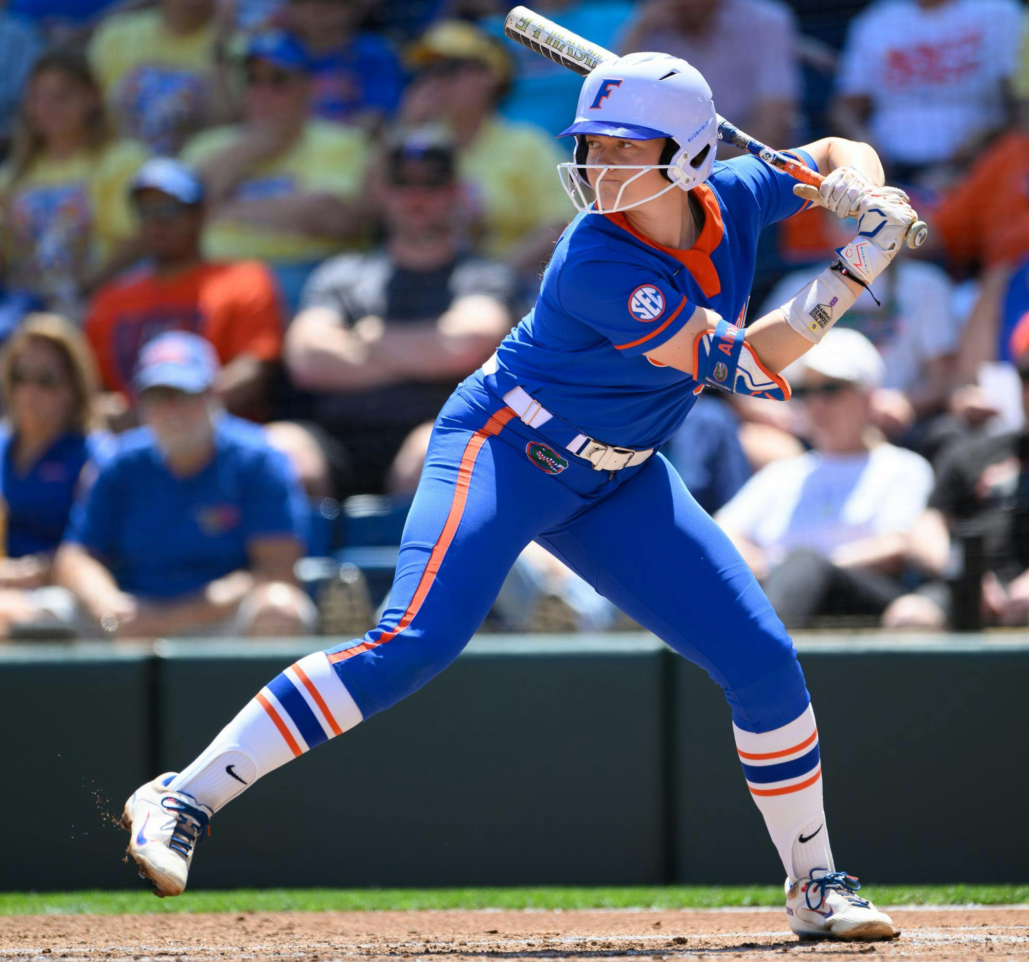 Florida catcher Jocelyn Erickson (8) bats during an NCAA softball game against Mississippi State, Saturday, April 4, 2026, in Gainesville, Fla.