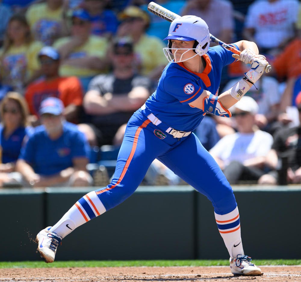 Florida catcher Jocelyn Erickson (8) bats during an NCAA softball game against Mississippi State, Saturday, April 4, 2026, in Gainesville, Fla.
