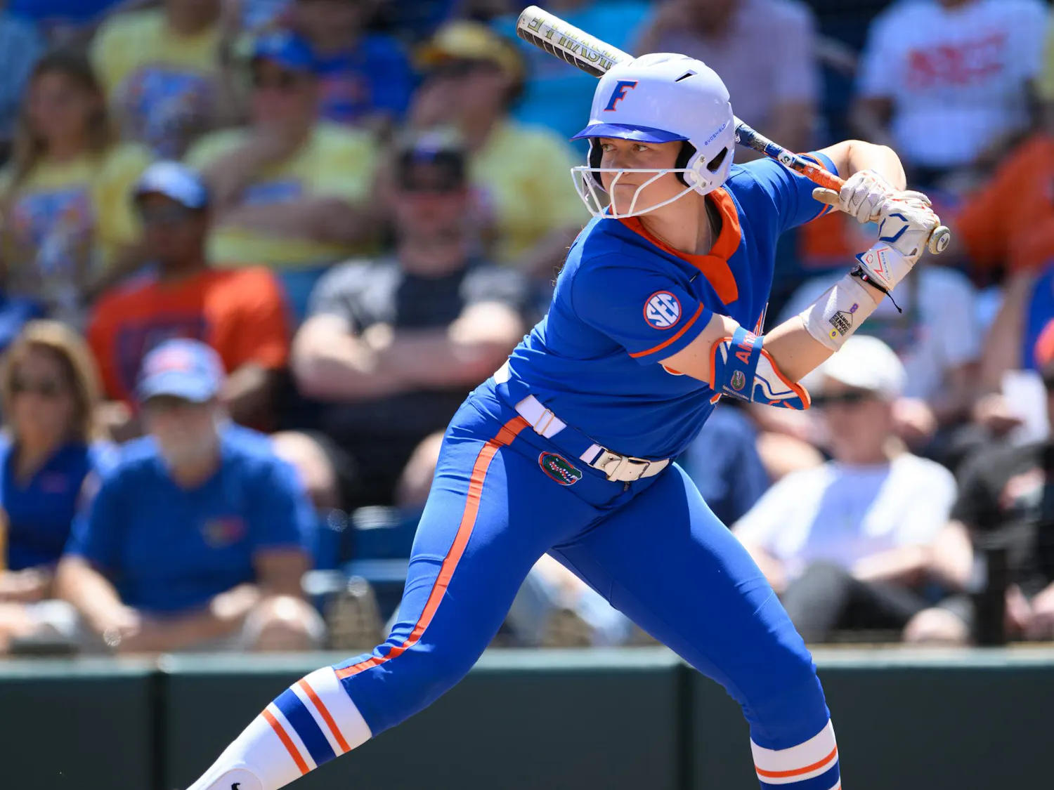 Florida catcher Jocelyn Erickson (8) bats during an NCAA softball game against Mississippi State, Saturday, April 4, 2026, in Gainesville, Fla.