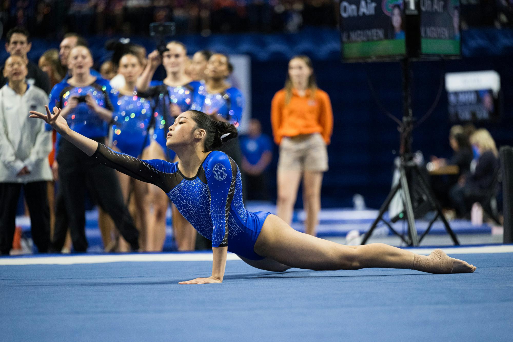 Florida Gators gymnast Victoria Nguyen preforms on the floor in a gymnastics meet against the Kentucky Wildcats in Gainesville, Fla., on Friday, March 14, 2025.