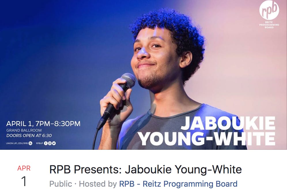 Comedian Jaboukie Young-White will perform a stand up routine at the Reitz Union Grand Ballroom on April 1.
