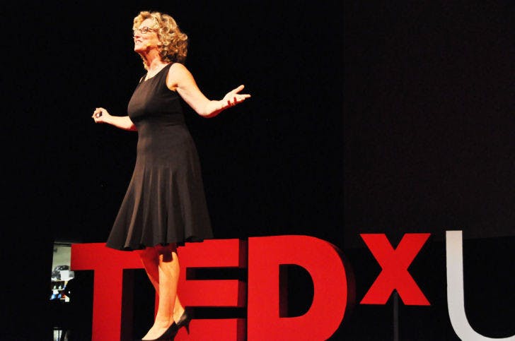 TEDxUF speaker Rebecca Brown talks about challenging the stigma about death at the Phillips Center for the Performing Arts on Saturday.