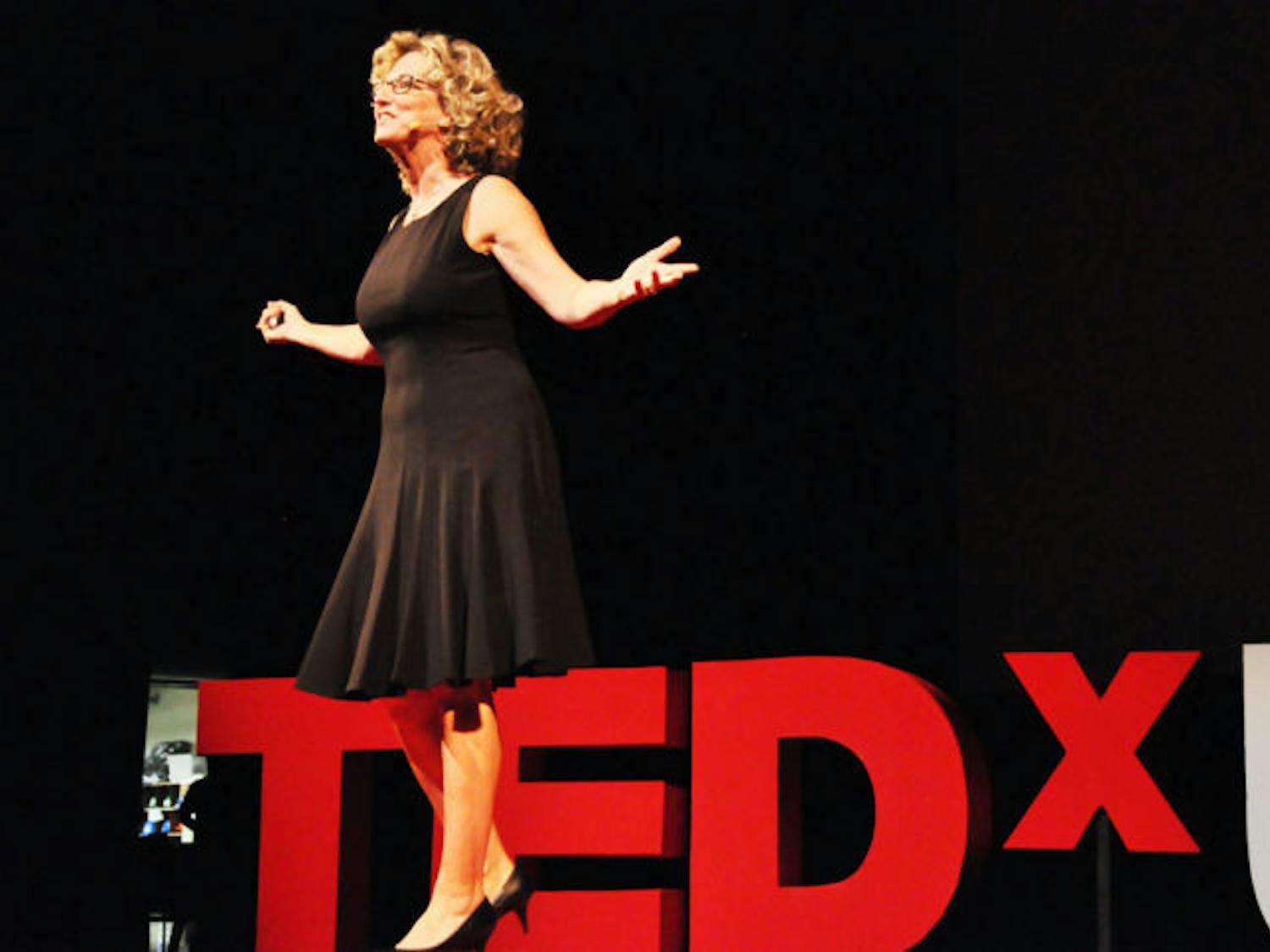 TEDxUF speaker Rebecca Brown talks about challenging the stigma about death at the Phillips Center for the Performing Arts on Saturday.