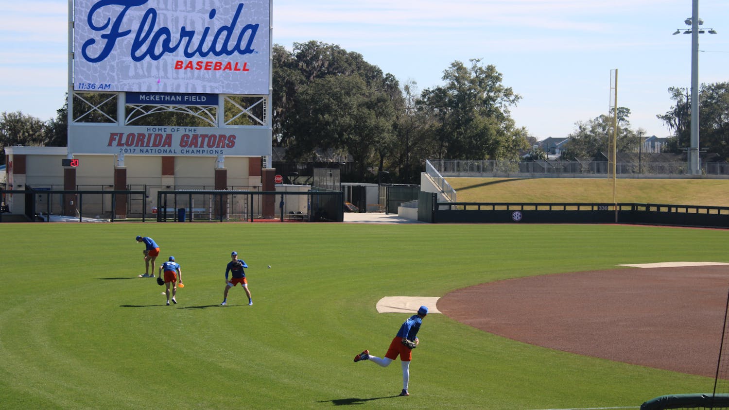 Florida's baseball team warms up before the Gators' second Spring scrimmage Saturday, Jan. 28, 2023.
