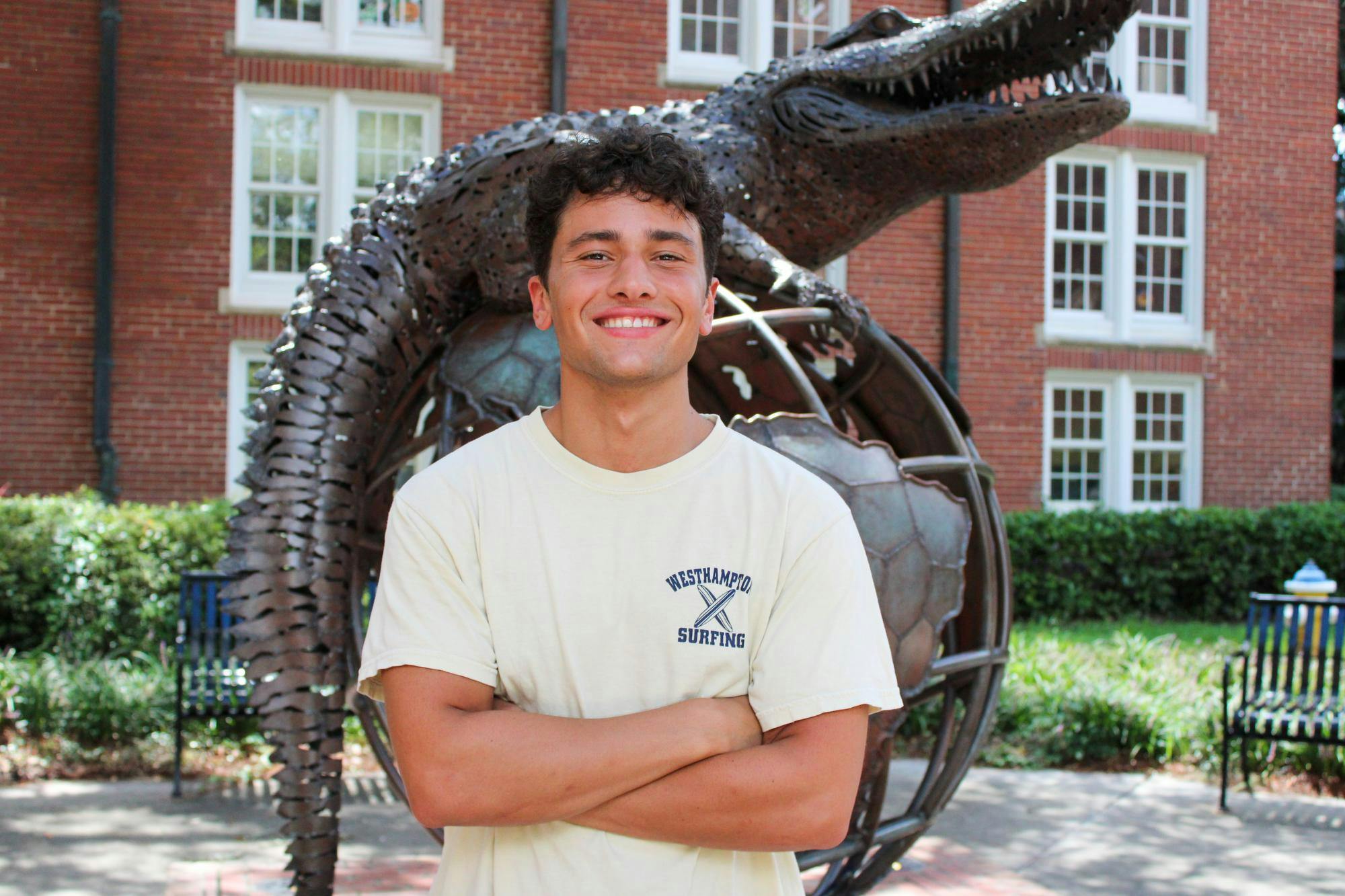 Daniel Khani, incoming Goldman Sachs investment banking analyst and MSF student at UF, poses outside the Warrington College of Business, Monday, Aug. 31, 2026, in Gainesville, Fla.