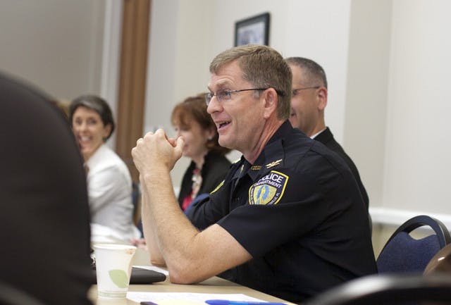 Chief of Police for Santa Fe College Ed Book speaks about underage drinking on Monday morning in Emerson Alumni Hall.