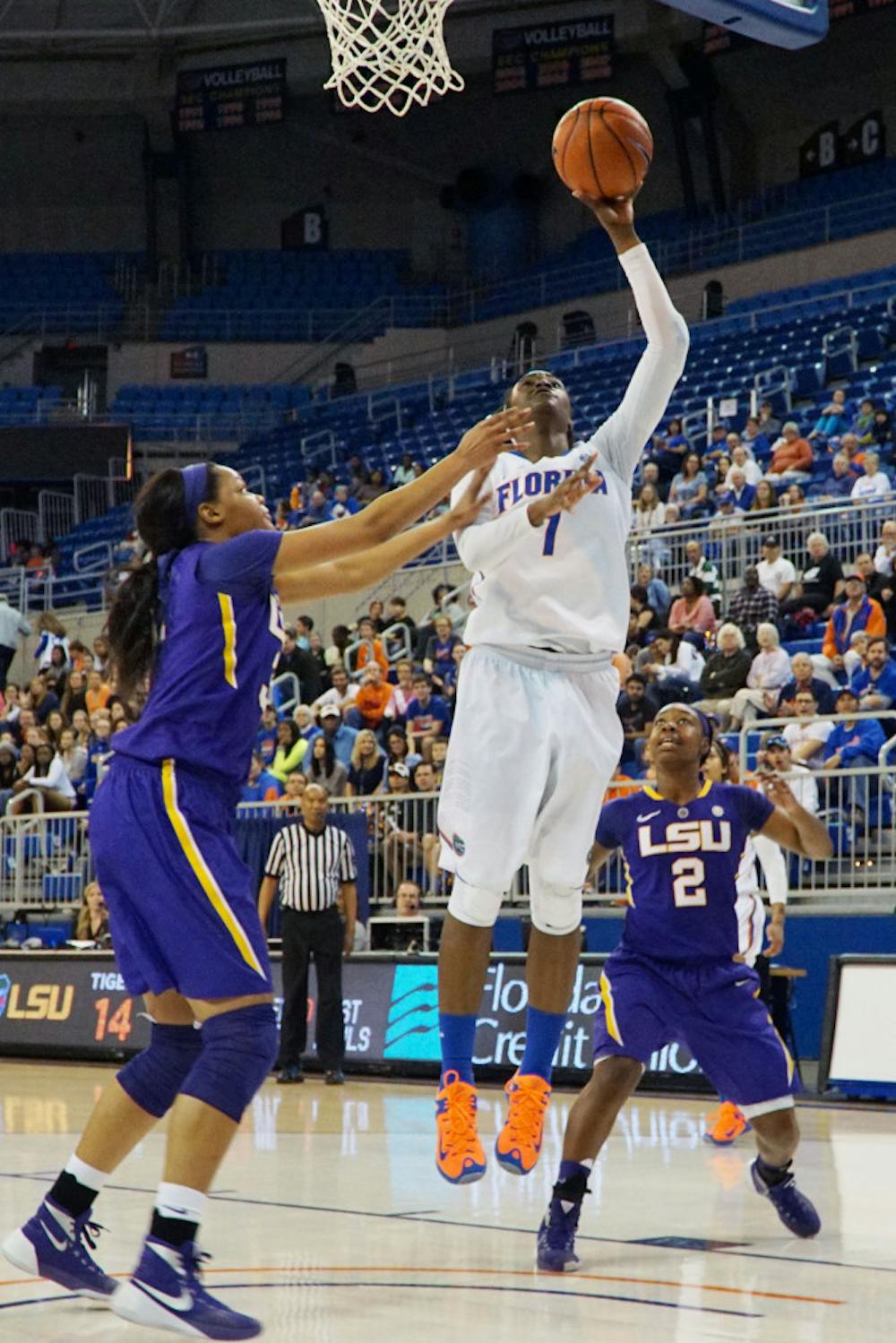 <p>UF forward Ronni Williams goes for a layup during Florida's 53-45 win against LSU on Jan. 17, 2016, in the O'Connell Center.</p>