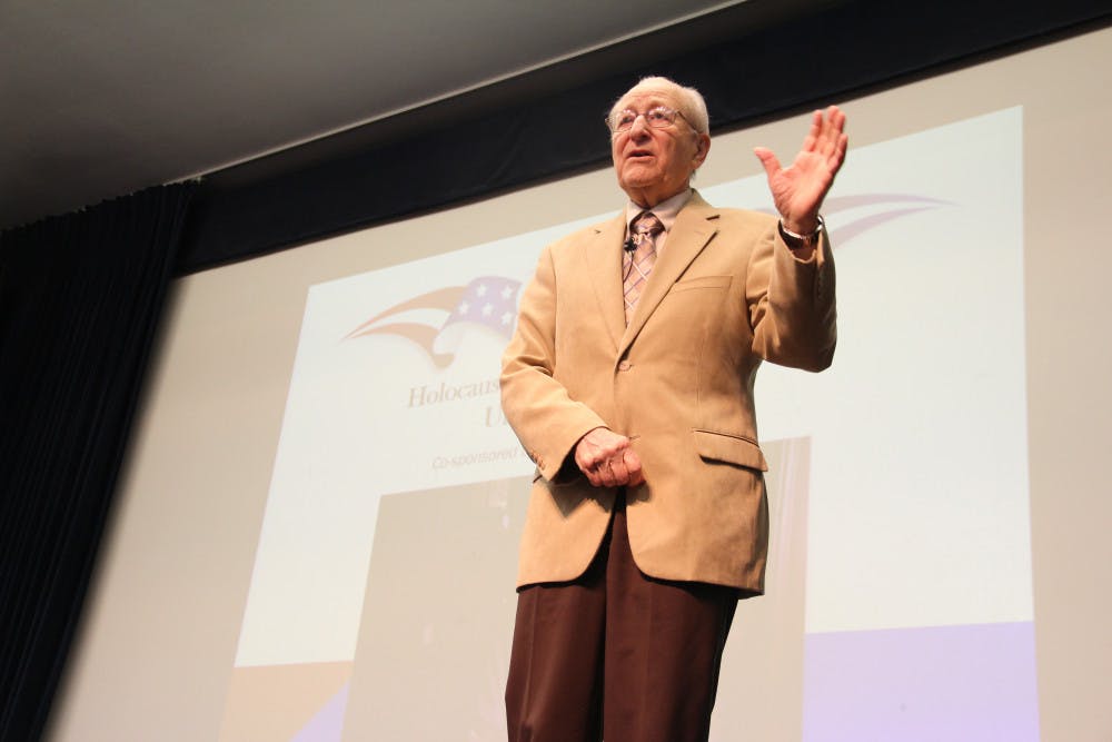 Holocaust survivor Irving Roth speaks to students about his experiences in Auschwitz. Roth spoke to about 500 students.
