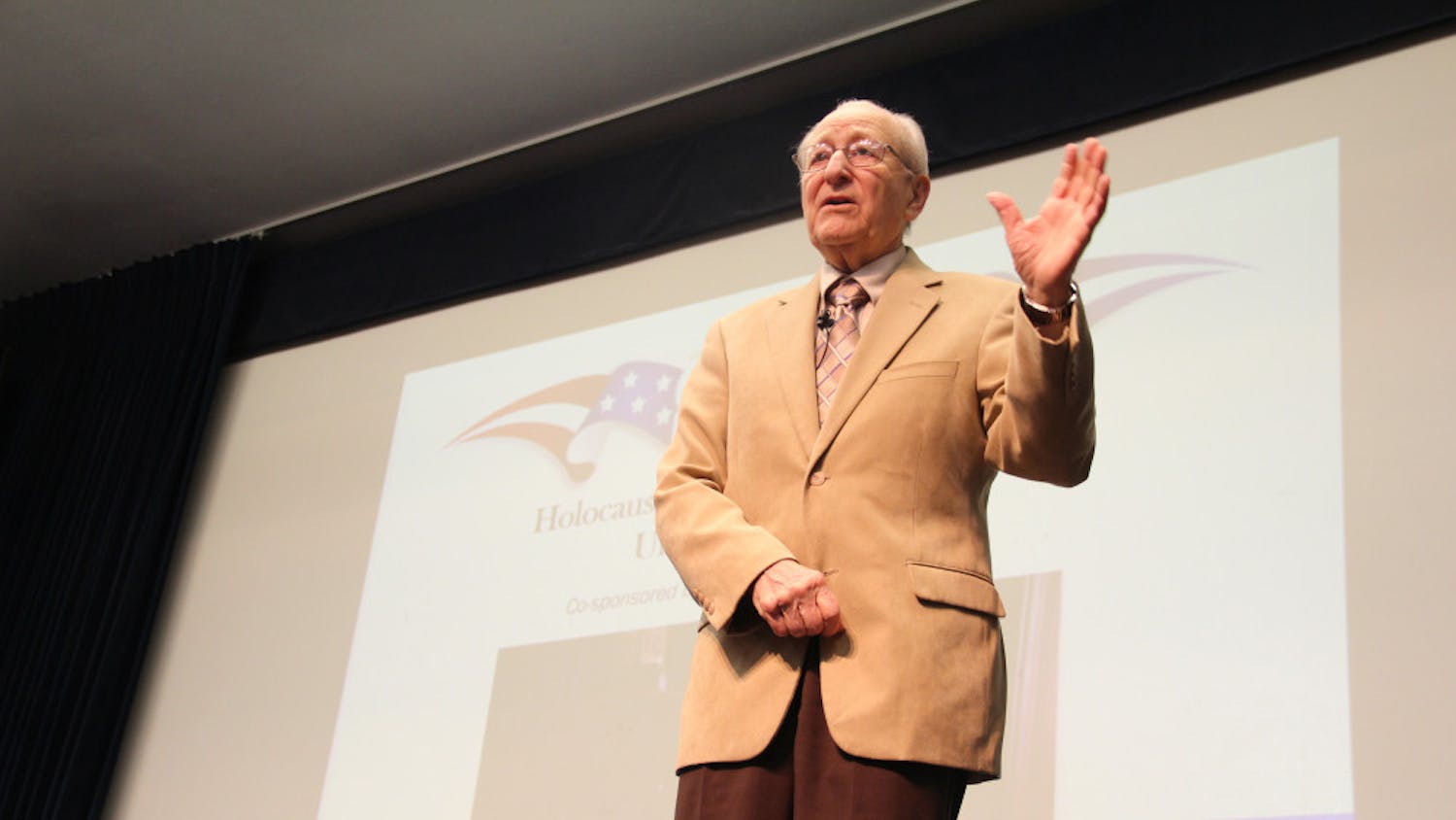 Holocaust survivor Irving Roth speaks to students about his experiences in Auschwitz. Roth spoke to about 500 students.