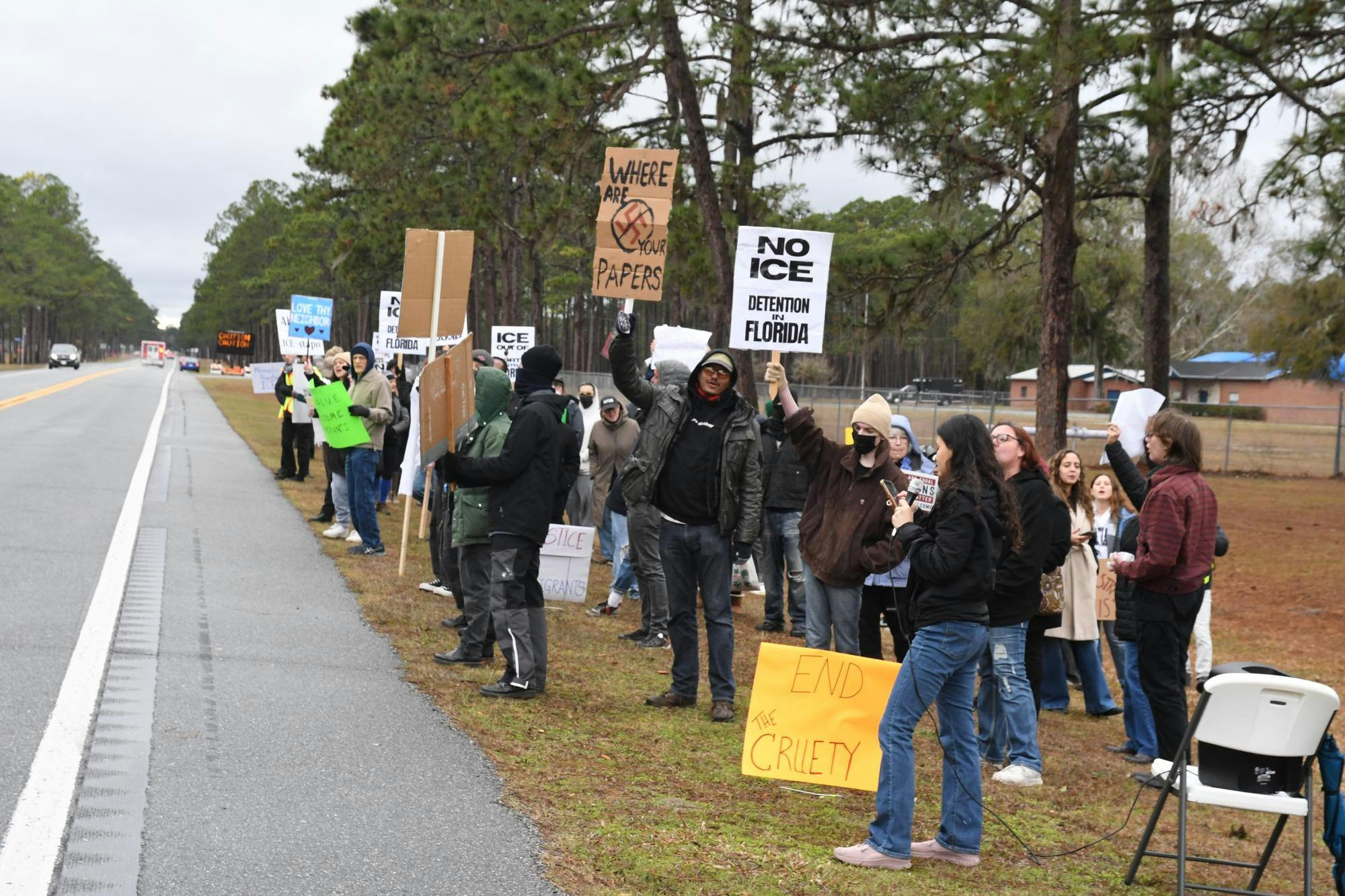 Protestors demonstrate outside detention facility in Baker County, Florida. 